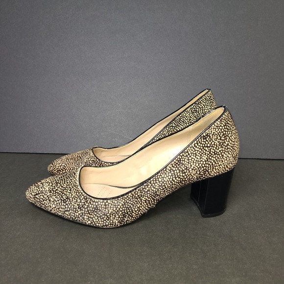 Clarks Real Cow Fur Pumps Womens 9M Animal Print Block Heel Leather Lined - Picture 3 of 10